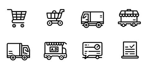 Set of  simple line art icons representing shopping and delivery services