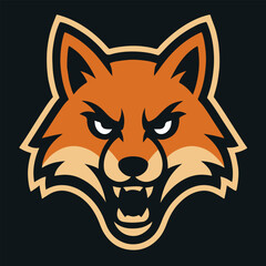 Fierce Fox Head Mascot Logo Illustration Vector Isolated on Black Background Aggressive Wild Animal Face for Esport Gaming Team Sport Branding and Cunning Concept