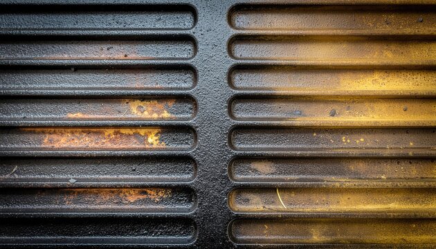 Abstract Close Up Of Metal Surface With Horizontal Parallel Lines In Black And Yellow Color Contrast