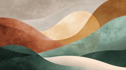 Abstract landscape featuring gentle curves and earthy tones, evokes a sense of tranquility and harmony with nature, making it perfect for modern decor or artistic projects.