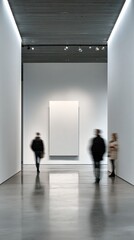A contemporary art gallery featuring minimalist design, where intriguing shadows and soft lighting create a serene atmosphere for art enthusiasts to explore and appreciate.