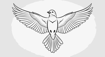Naklejka premium A symmetrical black and white line art illustration of a bird with its wings fully spread.