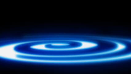 Fototapeta premium Glowing Abstract Blue Concentric Spiral Ripples on Dark Background with Light Reflection and Digital Energy Wave Effect Design