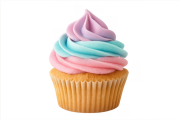 Colorful cupcake with pink, blue, purple frosting