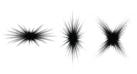 Three burst design elements in black isolated on white, suitable for graphic design compositions