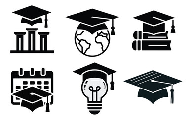 Graduation Vector bundle Set Silhouette design Line Art Illustrations