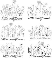 6 Little Wildflower Set for Babies, Toddlers and Kids SVG, Silhouette Cricut, Cute Baby Onesie Shirt Design, Spring Summer Flower Meadow, Cut Files