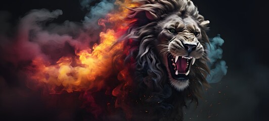 a light mythical beast, coming out of the smoke,,generative AI