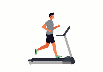 Fototapeta premium Man running on a treadmill, exercising indoors for fitness and health.
