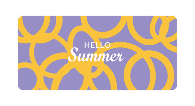 Hello Summer" graphic art poster with yellow circles on purple background