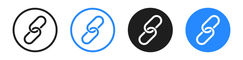 Link icon set. Internet URL or webpage url link icons. Chain, web address, internet shortcut, browser, external link, hyperlink navigation, webpage connection