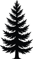 A simple black silhouette of a classic evergreen coniferous tree