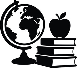 Globe books and apple symbols representing education and global learning