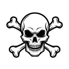 Obraz premium Minimalist black outline vector icon of a skull and crossbones, symbolizing danger, toxicity, poison, pirate emblem and hazard warning, isolated on a transparent background