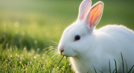 A fluffy rabbit sitting in a garden with colorful flowers around.

