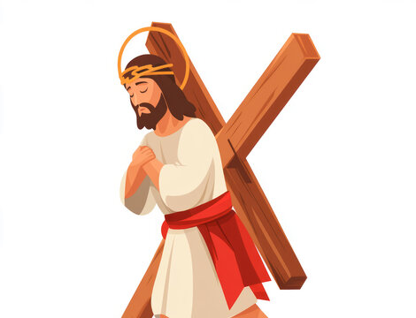 jesus carrying the cross  on a transparent background