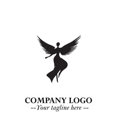 Obraz premium Elegant Black Angel Woman Silhouette Logo Symbol on White Background