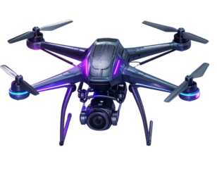 Futuristic Hovering Drone With Neon Lights