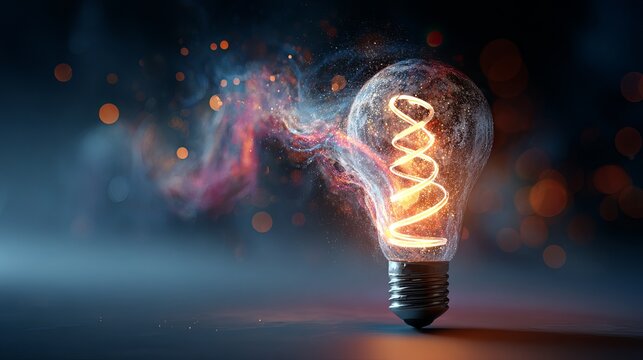 A glowing light bulb with colorful energy and sparks flying around it representing creativity, innovation inspiration or new ideas in the concept of creative thinking. - Powered by Adobe