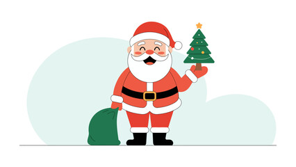 Santa Claus with Gift: Santa Claus, the jolly icon of the season, holds a miniature Christmas tree, a symbol of festive cheer, and a green gift bag, filled with holiday surprises.