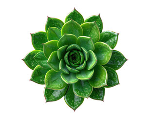 Top-down view of a vibrant green succulent plant with symmetrical, overlapping leaves