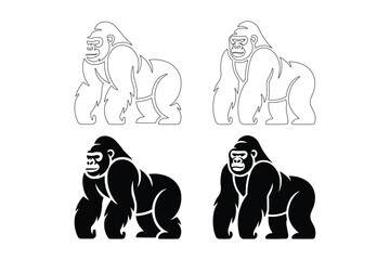 Two styles of gorilla illustrations in black and white