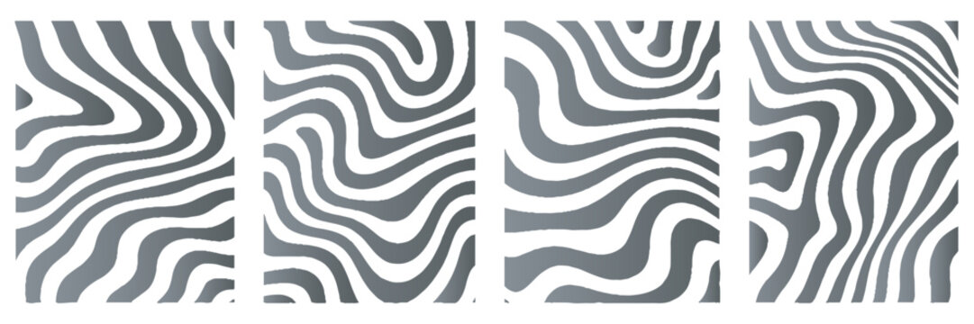 3d rendering, Tree trunk geometric curve, wave contour template set. zebra stripe pattern set black abstract silhouette vector animal skin texture. 