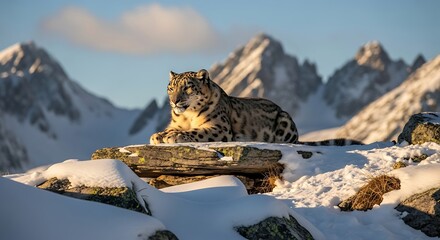 Snow leopard wildlife photography in winter mountain landscape nature animals conservation endangered species