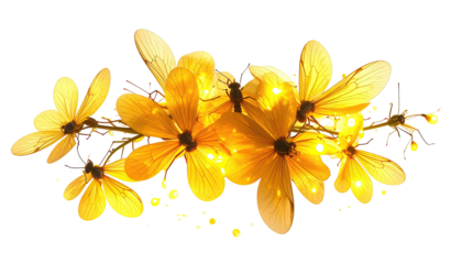 Close-up of delicate yellow butterflies, clustered with intricate details, against a dark backdrop