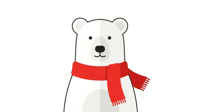 Cute Polar Bear Wearing a Red Scarf, Festive Winter Character Illustration - Powered by Adobe