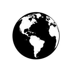 Earth globe in black on transparent background