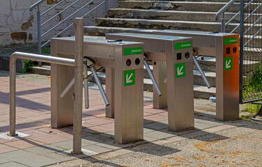 Metal bar entrance gate outside on a street