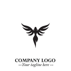 Elegant Black Angel Woman Silhouette Logo Symbol on White Background