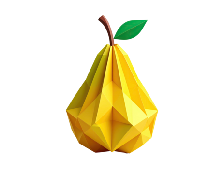 A geometric yellow pear, styled with paper-like folds, isolated on a black background
