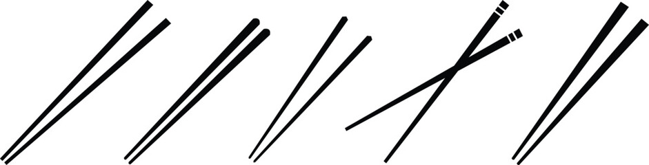 Chopstick silhouette icon vector illustration.Chopstick icon set in various food settings and holding positions.Bowl of steamed rice with chopsticks silhouette icon for Asian cuisine and restaurant