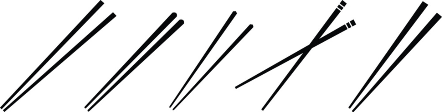 Chopstick silhouette icon vector illustration.Chopstick icon set in various food settings and holding positions.Bowl of steamed rice with chopsticks silhouette icon for Asian cuisine and restaurant