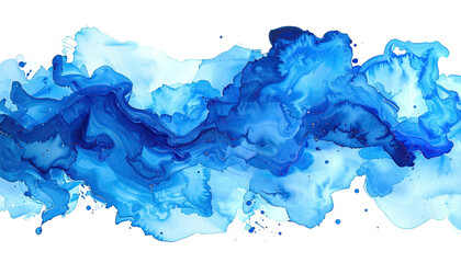 Artistic ink flow forming a long, irregular stream, blending varied shades of blue