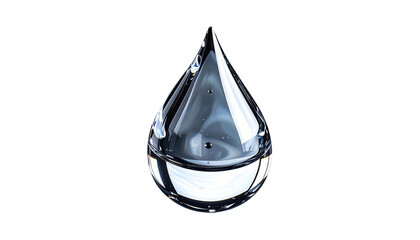 A photorealistic, isolated water droplet against a solid black backdrop. It's glossy and clear