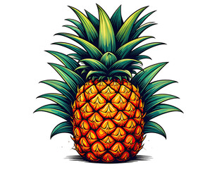 Digitally illustrated pineapple with crown of green leaves, set against a black background
