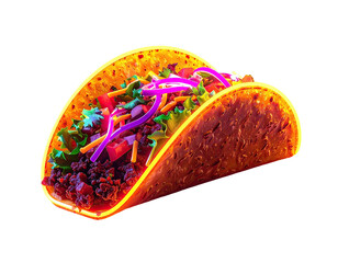 A vibrant, close-up digital rendering of a delicious taco with overflowing fillings