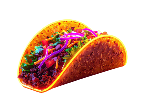 A vibrant, close-up digital rendering of a delicious taco with overflowing fillings