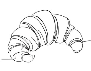 A croissant rendered with continuous lines against a black background. Simple, elegant illustration