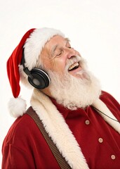 Joyful Santa Claus Enjoying Festive Music While Wearing Headphones This Holiday Season