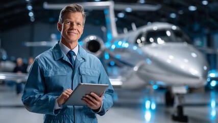 Aviation Professional and Jet: A skilled aviation professional stands proudly in front of a sleek jet, his expertise reflected in his assured gaze, signifying the precision of aviation.