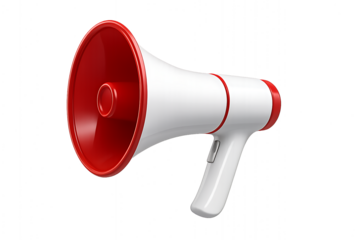 Red and white megaphone isolated on transparent background
