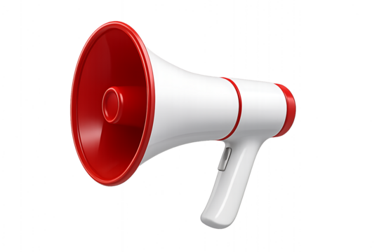 Red and white megaphone isolated on transparent background