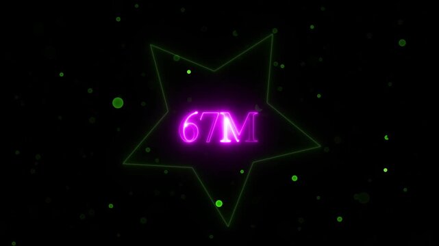 Star cute animated and 67 million neon glowing text animation 67 Million achievement for social media videos animation. label, like, live, media, million/transparent background.4k video..
