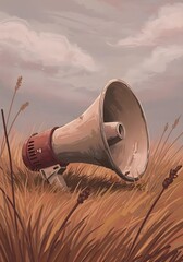 old rusty megaphone  on grass field 