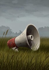 old rusty megaphone  on grass field 