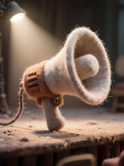 fluffy fury megaphone in old desk 